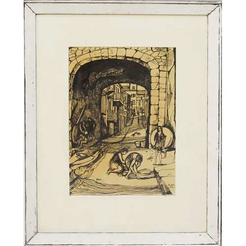 6 - JOHN MINTON (1917-1957). LA PORTE GENOISE, PORT VECCHIO, CORSICA 1947. (d) Indian ink, signed and da... 