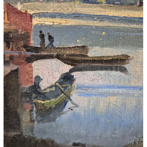 74 - CONTINENTAL SCHOOL. LANDCAPE WITH BRIDGE (POSSIBLY AVIGNON). signed KPS, oil on canvas, 38cm x 48cm,... 