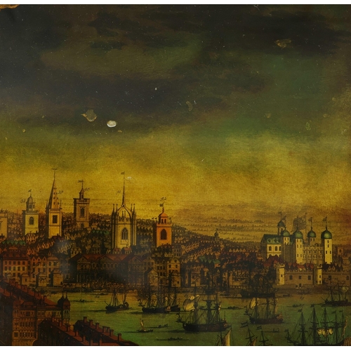 77 - A PROSPECT OF THE CITY OF LONDON. a 19th century Crystoleum depicting 18th century London overlookin... 