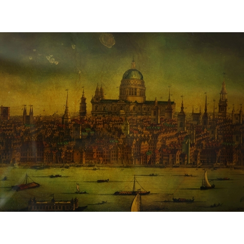 77 - A PROSPECT OF THE CITY OF LONDON. a 19th century Crystoleum depicting 18th century London overlookin... 