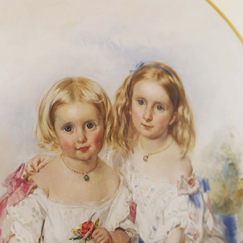 80 - 19TH CENTURY BRITISH SCHOOL. YOUNG SISTERS. oil, 90cm x 67cm, oval framed.