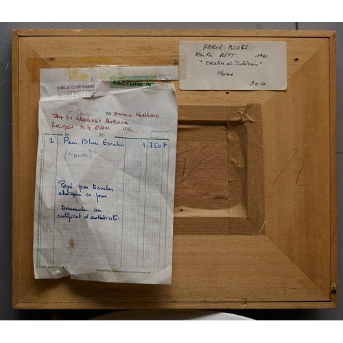 92 - MARTIN RITT. ESCALIER ET INTERIEUR. 1961, pen, 27.5cm x 32cm, framed.