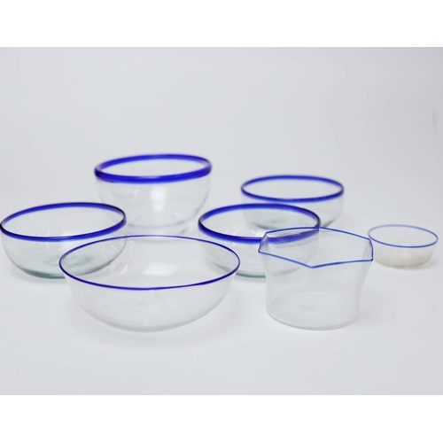 A LARGE COLLECTION OF BLUE RIMMED GLASSWARE (QTY). to include plates ...