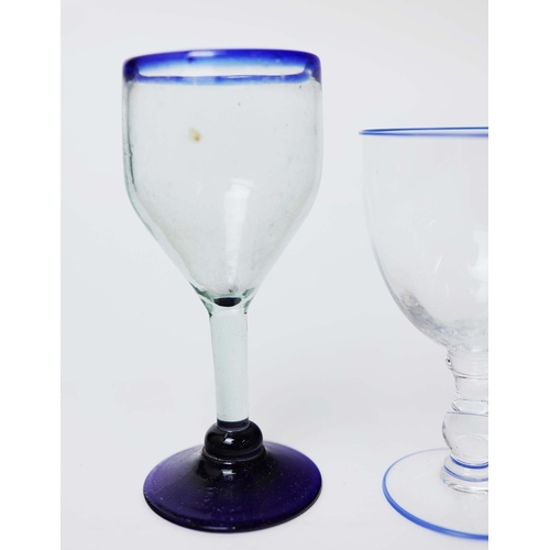 A LARGE COLLECTION OF BLUE RIMMED GLASSWARE (QTY). to include plates ...