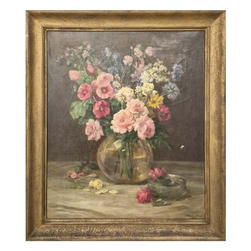 103 - MARCUS ARTHUR BOSS (BRITISH 1891-). STILL LIFE WITH VASE AND FLOWERS. oil on canvas, 90cm x 77cm, fr... 