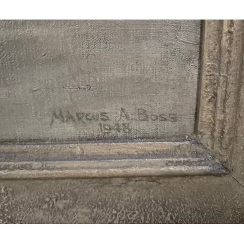 103 - MARCUS ARTHUR BOSS (BRITISH 1891-). STILL LIFE WITH VASE AND FLOWERS. oil on canvas, 90cm x 77cm, fr... 