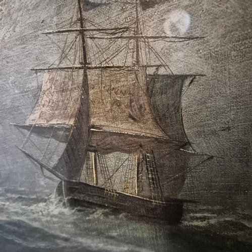 107 - 19TH CENTURY SCHOOL. SHIP IN STORMY SEAS. oil on canvas, 56cm x 67cm, framed.