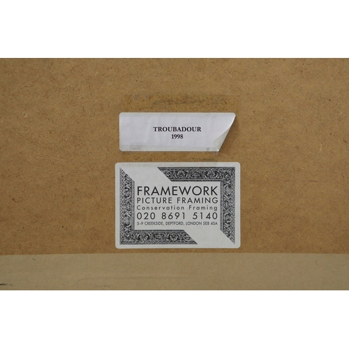 12 - STEPHEN JAQUES (20TH CENTURY BRITISH). TROUBADOUR. oil on canvas, signed, titled and dated verso, 96... 