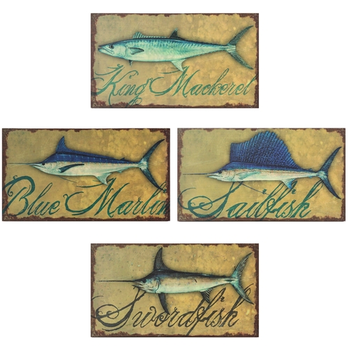 120 - SET OF FOUR PRINTS OF FISH (4). canvas, unframed, 26cm x 46cm.