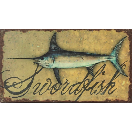 120 - SET OF FOUR PRINTS OF FISH (4). canvas, unframed, 26cm x 46cm.