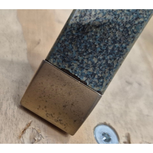 695 - PIERRE VANDAL COFFEE TABLE. the oval glass top on a verdigris base 80cm w x 46cm d x 136cm w.