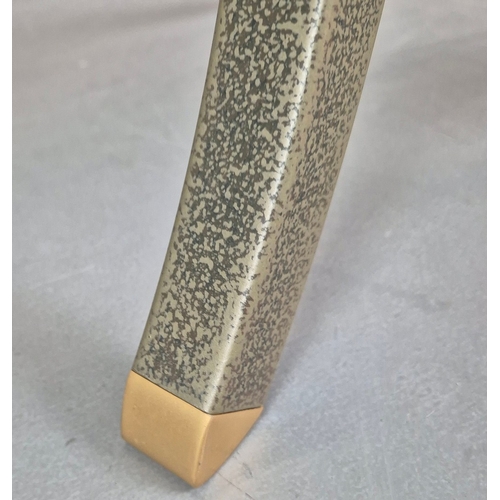 696 - PIERRE VANDAL SIDE TABLES, A PAIR. with circular glass tops on verdigris bases each 60cm w x 62cm t.