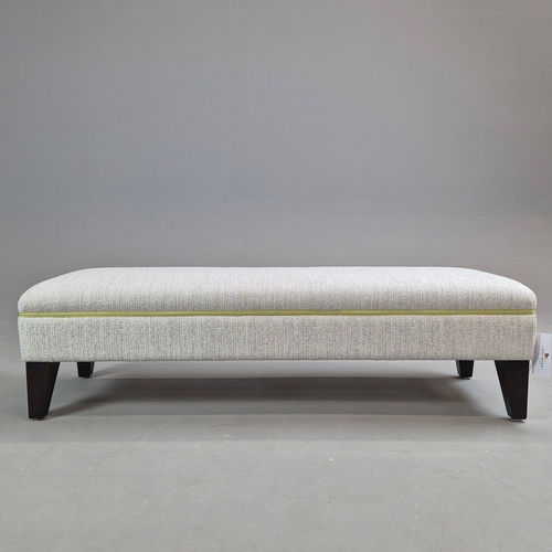 707 - FOOTSTOOL. neutral upholstered with green detail, 34cm x 44cm x 35cm approx.