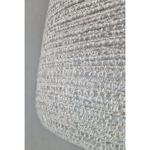 707 - FOOTSTOOL. neutral upholstered with green detail, 34cm x 44cm x 35cm approx.