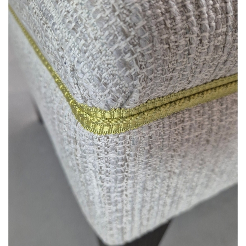 707 - FOOTSTOOL. neutral upholstered with green detail, 34cm x 44cm x 35cm approx.