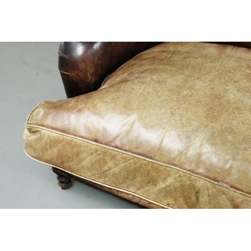 710 - HOWARD STYLE SOFA. brown leather, 78cm H x 185cm W x 105cm D.
