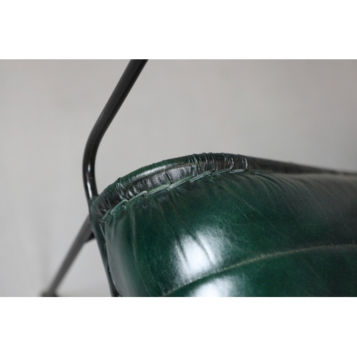 722 - PAIR OF ARMCHAIRS WITH STITCHED GREEN FAUX LEATHER UPHOLSTERY. 76cm H x 65cm W x 70cm D.