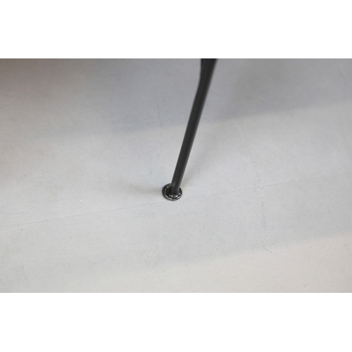 722 - PAIR OF ARMCHAIRS WITH STITCHED GREEN FAUX LEATHER UPHOLSTERY. 76cm H x 65cm W x 70cm D.