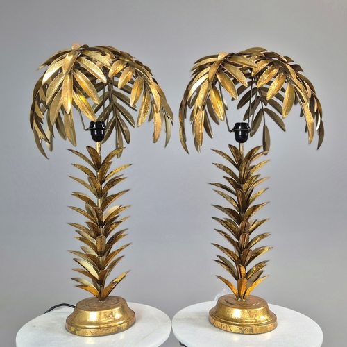 726 - PAIR OF GILT METAL PALM TREE TABLE LAMPS. 73cm H x 42cm W.