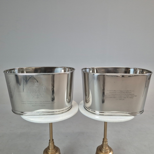 727 - PAIR OF POLISHED METAL OVAL CHAMPAGNE COLLERS. 26cm H x 43cm W x 28cm D.