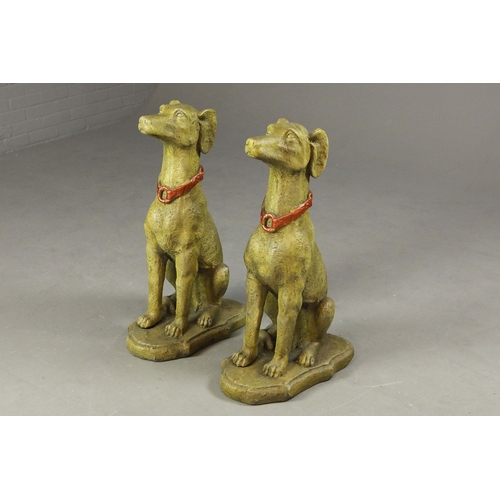 734 - PAIR OF SEATED GREYHOUNDS. Painted resin
78cm H x 40cm W.