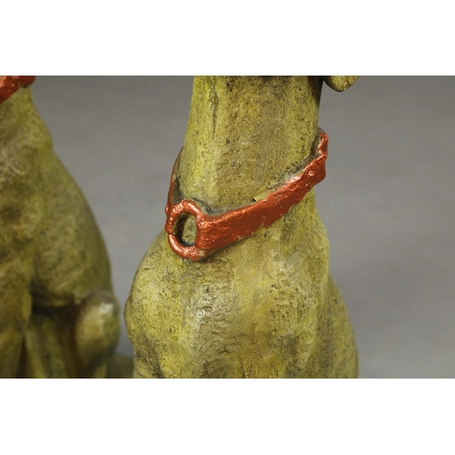734 - PAIR OF SEATED GREYHOUNDS. Painted resin
78cm H x 40cm W.