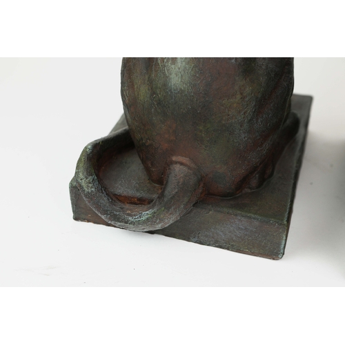 736 - PAIR OF SEATED CROWNED LIONS. Resin
58cm H x 22cm W x 30cm D.