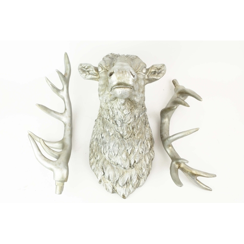 737 - STAG HEAD WALL HANGING. Silvered finish resin
55cm H x 40cm W approx.