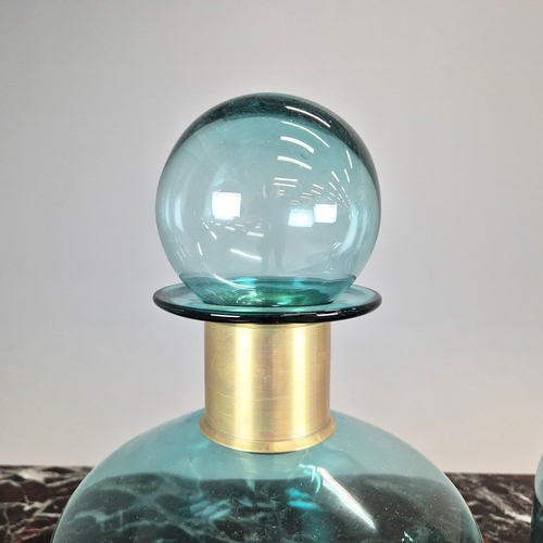 740 - PAIR OF TURQUOISE GLASS CHEMIST BOTTLES. 36cm H x 25cm W.