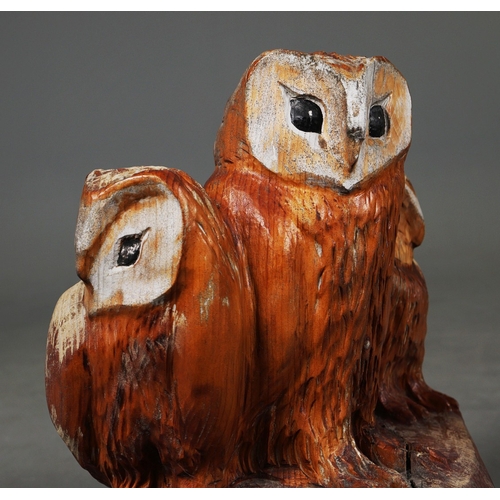 745 - CONTEMPORARY SCHOOL SCULPTURL OWL FAMILY. carved wood, painted detail, 62cm H approx.