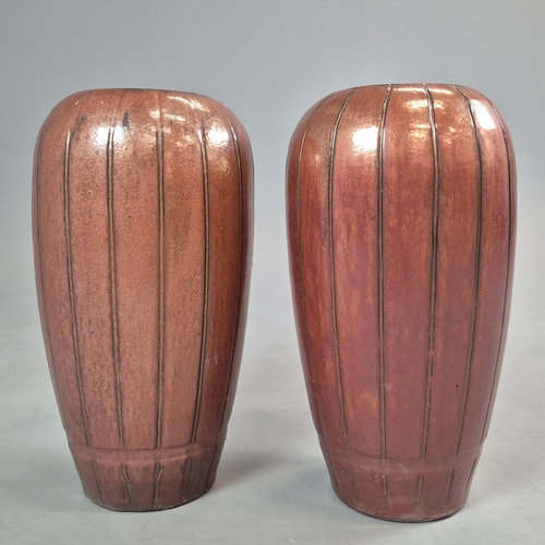 746 - GLAZED PLANTERS, A PAIR. 65cm H approx. (2).