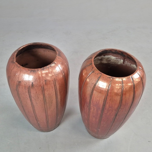 746 - GLAZED PLANTERS, A PAIR. 65cm H approx. (2).