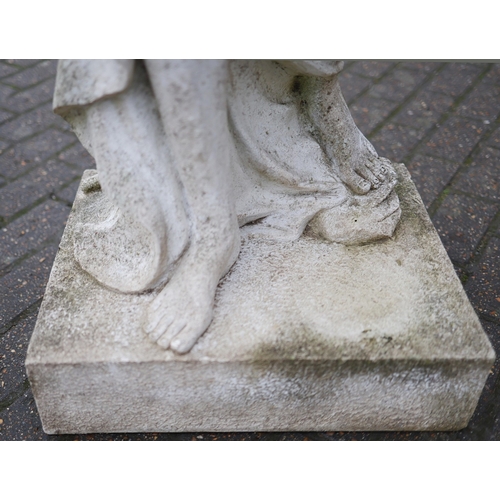 747 - CONTEMPORARY SCHOOL SCULPTURAL LADY WITH BASKET OF FLOWERS. composite stone.