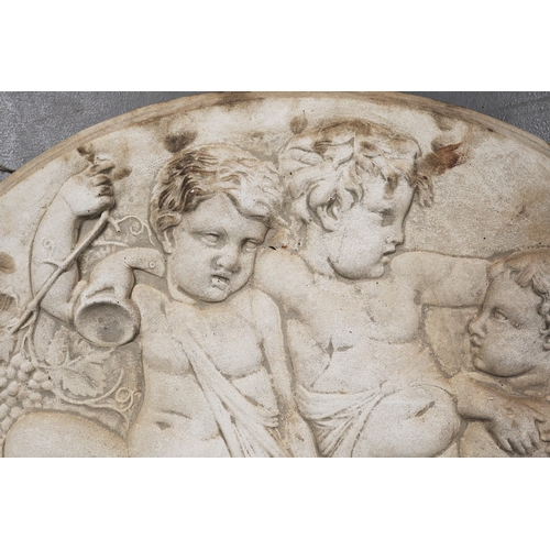 748 - CLASSICAL STYLE PUTTI WALL PLAQUES, 2 DIFFERING. 68cm x 58cm at largest approx. (2).