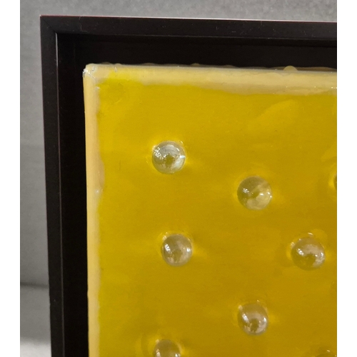 75 - ABSTRACT NATURE STUDY. oil lacquer and glass droplets on canvas, framed, 100 x 120 cm.