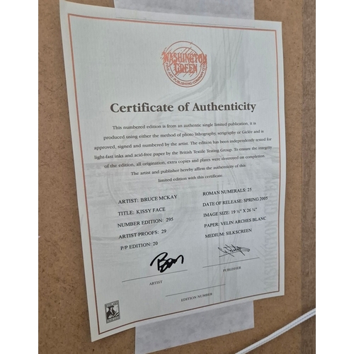 76 - BRUCE MCKAY. KISSY FACE. silkscreen on velin arches blanc, framed and glazed, edition 79/295, signed... 