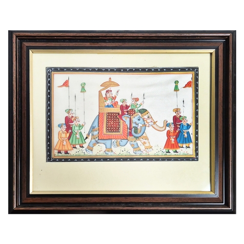 93 - MUGHAL SCHOOL. COURT PROCESSION. Gouache, 11cms x 29cms, Framed.