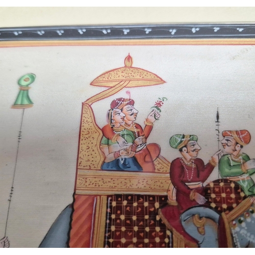 93 - MUGHAL SCHOOL. COURT PROCESSION. Gouache, 11cms x 29cms, Framed.