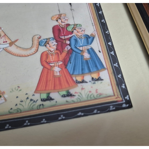 93 - MUGHAL SCHOOL. COURT PROCESSION. Gouache, 11cms x 29cms, Framed.