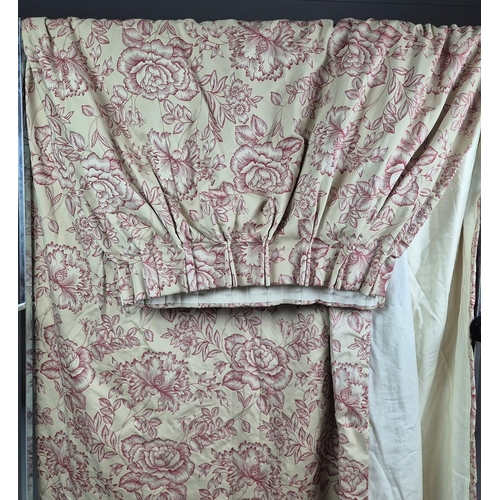 935 - CURTAINS, A PAIR, FLORAL (2). lined and interlined, each curtain 165cm w gathere3d by 275cm drop (2)... 