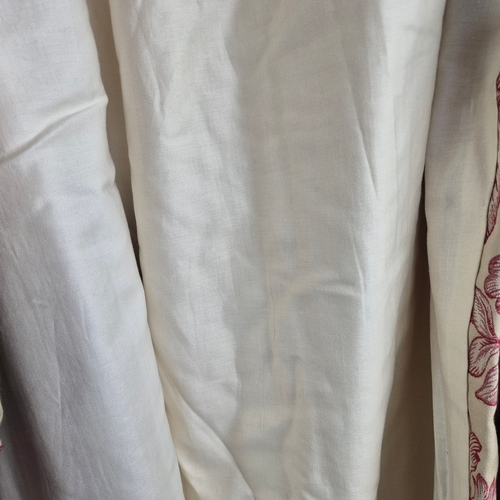 935 - CURTAINS, A PAIR, FLORAL (2). lined and interlined, each curtain 165cm w gathere3d by 275cm drop (2)... 