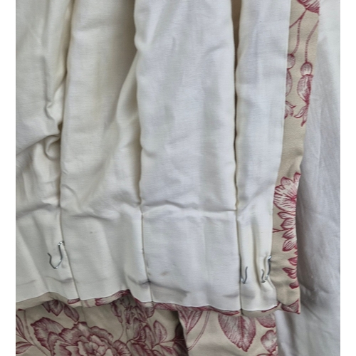 935 - CURTAINS, A PAIR, FLORAL (2). lined and interlined, each curtain 165cm w gathere3d by 275cm drop (2)... 