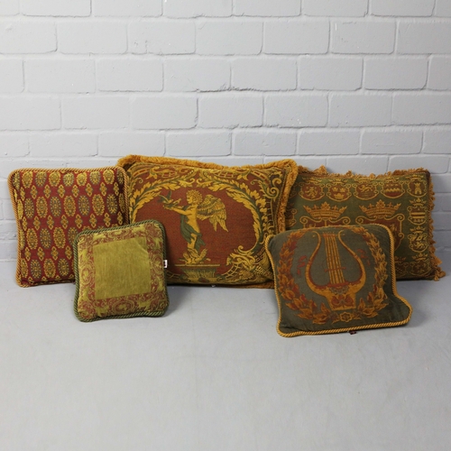 937 - A COLLECTION OF FIVE MULBURRY CUSHIONS. (5). with tasselled edges. 61cm x 41cm.