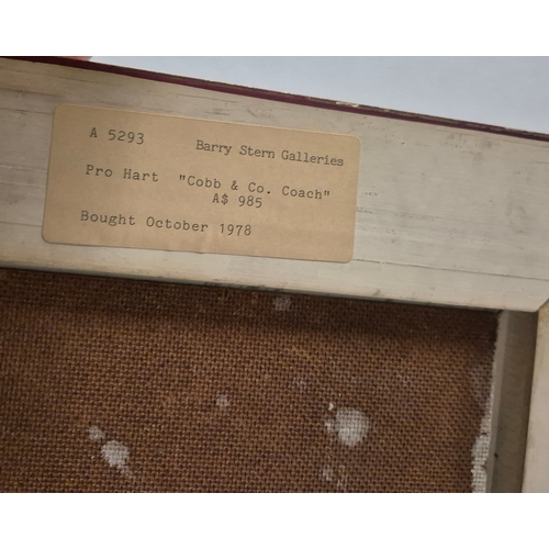 11 - KEVIN CHARLES (PRO) HART (AUSTRALIAN 1928-2006). COBB AND CO COACH. (d) oil on board, Barry Stern Ga... 