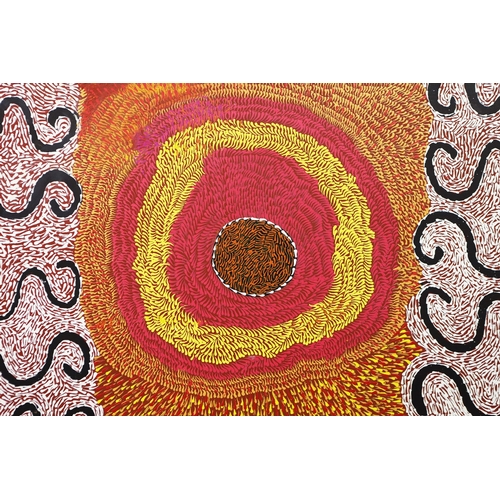 13 - TESS NAPALJARRI ROSS (20TH CENTURY AUSTRALIAN ABORIGINAL). CEREMONY. (d) oil on canvas, 147cm x 120c... 