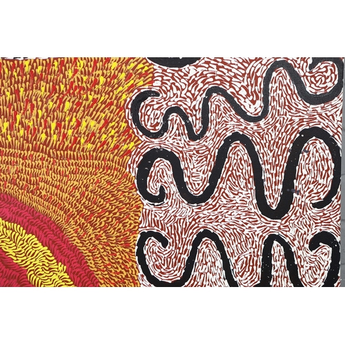13 - TESS NAPALJARRI ROSS (20TH CENTURY AUSTRALIAN ABORIGINAL). CEREMONY. (d) oil on canvas, 147cm x 120c... 