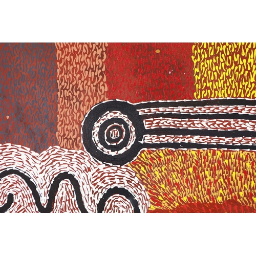 13 - TESS NAPALJARRI ROSS (20TH CENTURY AUSTRALIAN ABORIGINAL). CEREMONY. (d) oil on canvas, 147cm x 120c... 