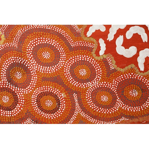 14 - BIDDY NYUNTNGKU (20TH CENTURY AUSTRALIAN ABORIGINAL). UNTITLED. (d) oil on canvas, 92cm x 144cm, fra... 
