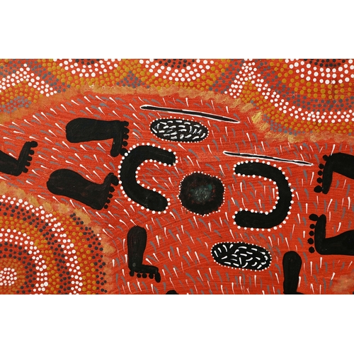 14 - BIDDY NYUNTNGKU (20TH CENTURY AUSTRALIAN ABORIGINAL). UNTITLED. (d) oil on canvas, 92cm x 144cm, fra... 