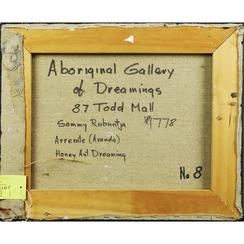 15 - SAMMY RUBUNTJA (20TH CENTURY AUSTRALIAN ABORIGINAL). HONEY ANT DREAMING. oil on canvas, Aboriginal G... 